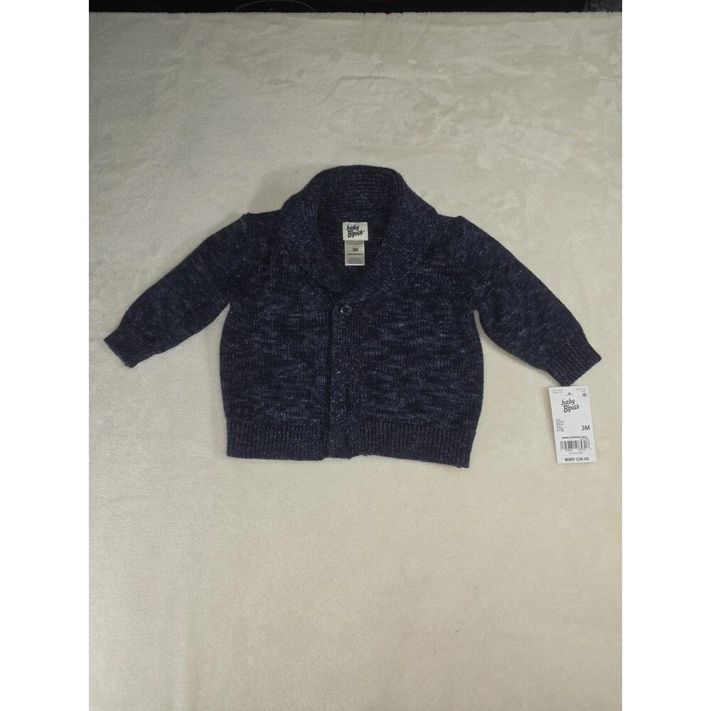NWT Baby Bgosh OshKosh Shawl Collar Cardigan Sweater Navy Marled Knit Boys 3M